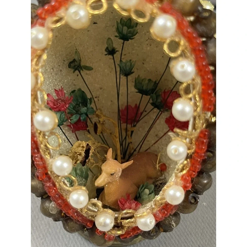 Vintage Christmas‎ Egg Diorama Ornament Deer Forrest Bambi Kitsch Embellish